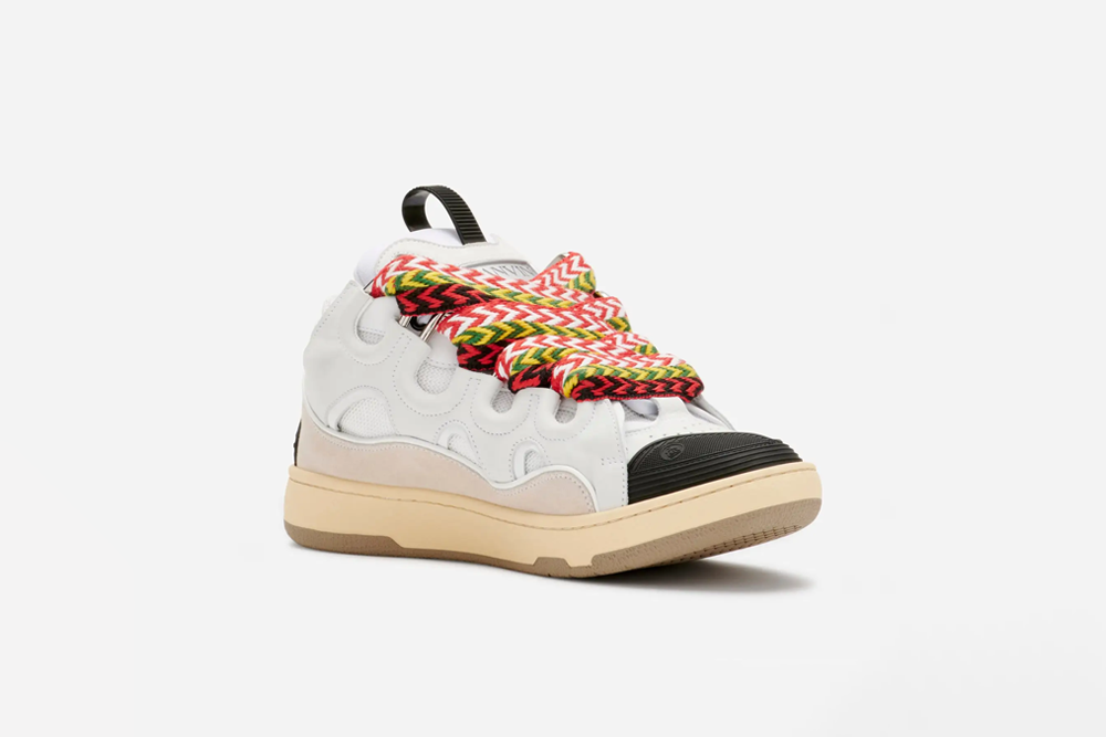 Lanvin Curb Leather and Glitter Sneakers 'White' REPS